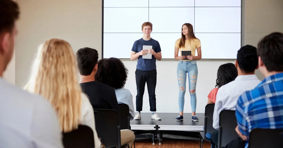 South African students giving speech on social media and mental health 